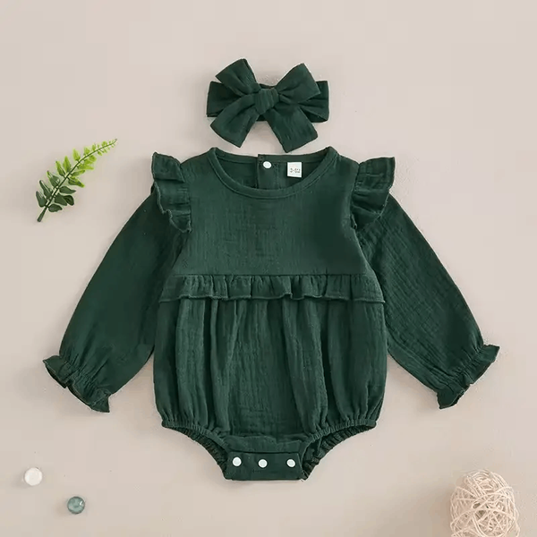 Newborn Baby Girl Romper – Cotton Linen Smocked Bubble Jumpsuit