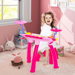 24 Keys Piano Keyboard Drum Set with Stool and Microphone for Kids
