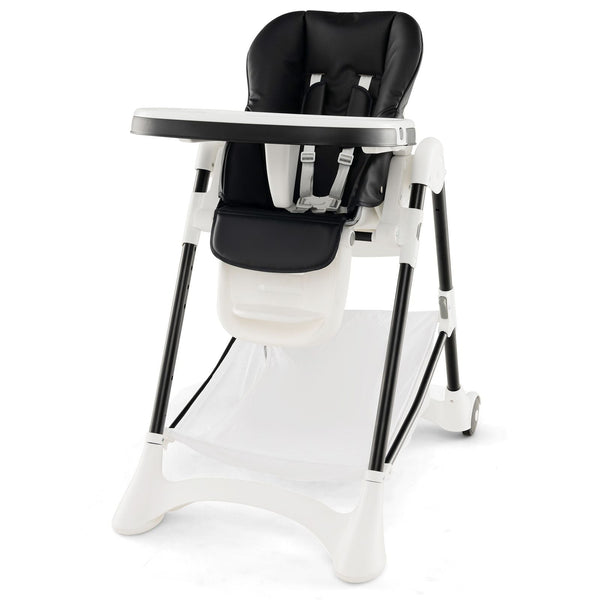 Baby High Chair with Detachable PU Cushion and Lockable Wheels
