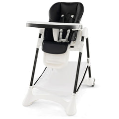 Baby High Chair with Detachable PU Cushion and Lockable Wheels