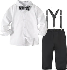 Boys Clothes Set Toddler Kids Gentlemen Suit Long Sleeve Bow Tie Shirts Suspenders Pants Outfits