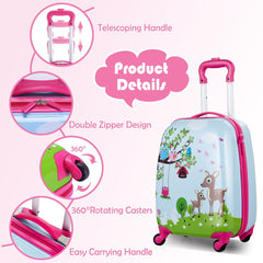 2 Pieces Kids Luggage Set with Carry-On Suitcase and Backpack-Forest