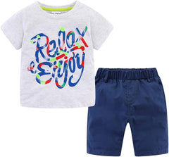 Boys Short Sets with Dinosaur Print Tops Elastic Waist Camouflage Shorts Beach Outfits