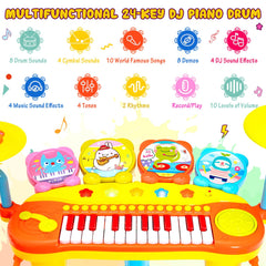24 Keys Piano Keyboard Drum Set with Stool and Microphone for Kids
