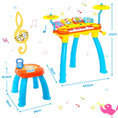 24 Keys Piano Keyboard Drum Set with Stool and Microphone for Kids