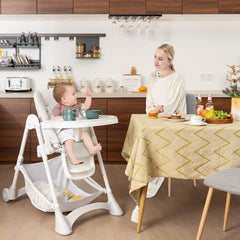 Baby High Chair with Detachable PU Cushion and Lockable Wheels