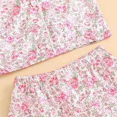 Baby Girls' Pyjama Sets Girls Summer 2PCS Pajama Sets Short Sleeve Button down Shirt Floral Print + Elastic Waist Shorts Sleepwear Girls Loungewear