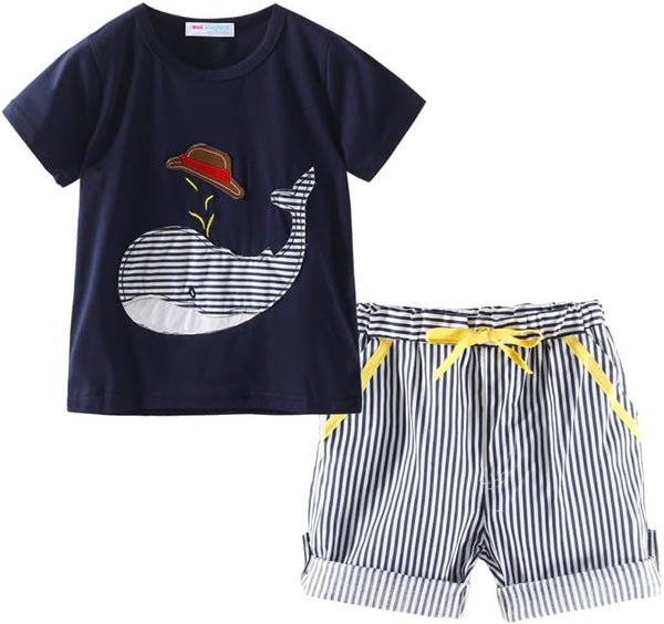 Boys Short Sets with Dinosaur Print Tops Elastic Waist Camouflage Shorts Beach Outfits
