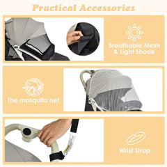 Folding Pushchair with Adjustable Backrest and Footrest