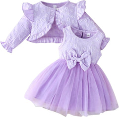 Toddler Lace Dress and Cardigan 2PCS Little Girls Floral Cardigan Tulle Skirt Set Spring Summer Fall Dresses Outfits