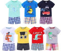 Boys Short Sets with Dinosaur Print Tops Elastic Waist Camouflage Shorts Beach Outfits