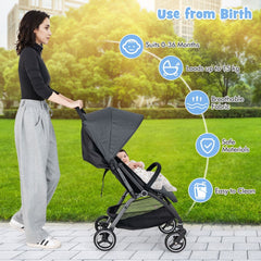 Lightweight Foldable Baby Stroller with Adjustable Backrest and Canopy