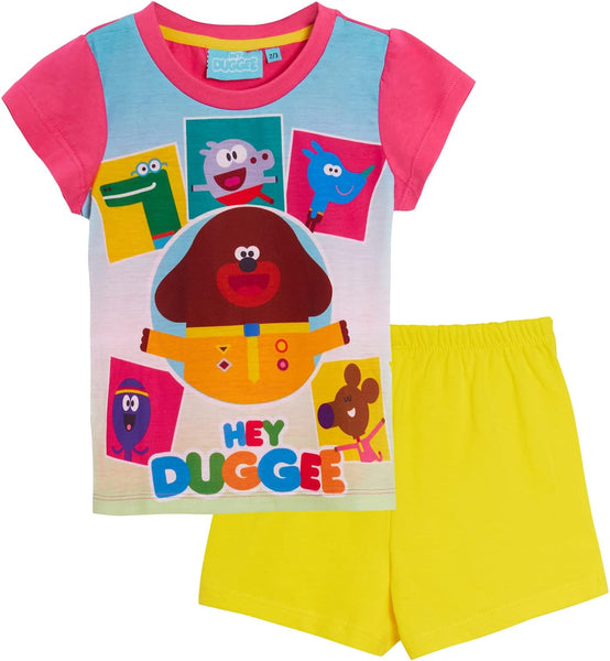 Girls Short Pyjamas Kids Infants Pink Shortie Pjs Set Nightwear Shorts + Short Sleeve Tee
