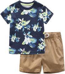 Toddler Boys Little Monster Embroidered Truck 2-Pieces Cotton T-Shirt and Shorts Summer Outfit Set