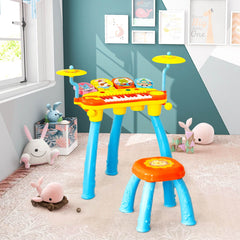 24 Keys Piano Keyboard Drum Set with Stool and Microphone for Kids