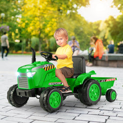 Costway 12V Kids Electric Car Tractor with Trailer and Remote Control - Green/Pink/Red/Dark Green