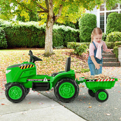 Costway 12V Kids Electric Car Tractor with Trailer and Remote Control - Green/Pink/Red/Dark Green