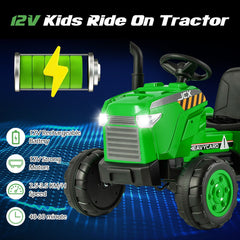 Costway 12V Kids Electric Car Tractor with Trailer and Remote Control - Green/Pink/Red/Dark Green