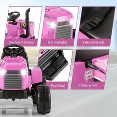 Costway 12V Kids Electric Car Tractor with Trailer and Remote Control - Green/Pink/Red/Dark Green