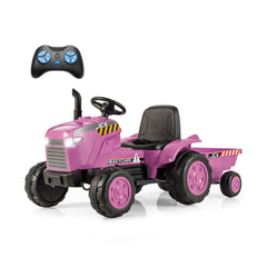 Costway 12V Kids Electric Car Tractor with Trailer and Remote Control - Green/Pink/Red/Dark Green