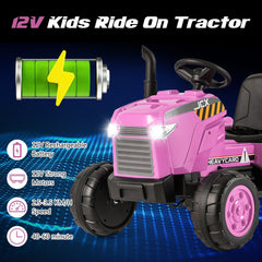 Costway 12V Kids Electric Car Tractor with Trailer and Remote Control - Green/Pink/Red/Dark Green