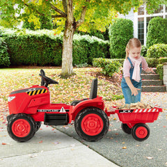 Costway 12V Kids Electric Car Tractor with Trailer and Remote Control - Green/Pink/Red/Dark Green