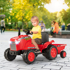 Costway 12V Kids Electric Car Tractor with Trailer and Remote Control - Green/Pink/Red/Dark Green