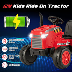 Costway 12V Kids Electric Car Tractor with Trailer and Remote Control - Green/Pink/Red/Dark Green