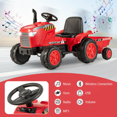 Costway 12V Kids Electric Car Tractor with Trailer and Remote Control - Green/Pink/Red/Dark Green