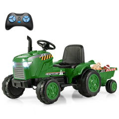 Costway 12V Kids Electric Car Tractor with Trailer and Remote Control - Green/Pink/Red/Dark Green