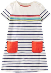 Girl Winter Casual Dress Christmas Long Sleeve Cotton Cartoon Applique Strip Shirt Party Outfit Dresses