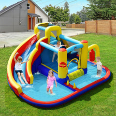 COSTWAY Inflatable Kids Water Slide Wet Dry Bouncy Castle Center W/680W Blower