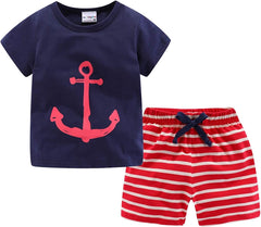 Boys Short Sets with Dinosaur Print Tops Elastic Waist Camouflage Shorts Beach Outfits