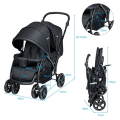 Double Pushchair with Adjustable Backrest and Sunshade