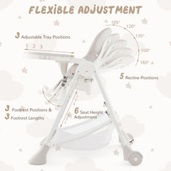 Baby High Chair with Detachable PU Cushion and Lockable Wheels