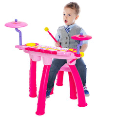 24 Keys Piano Keyboard Drum Set with Stool and Microphone for Kids
