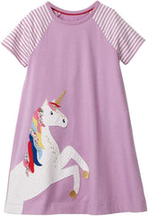 Girl Winter Casual Dress Christmas Long Sleeve Cotton Cartoon Applique Strip Shirt Party Outfit Dresses