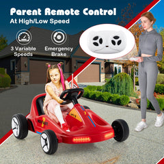 12V Kids Electric Go Kart with Remote and 3 Speeds and Lights