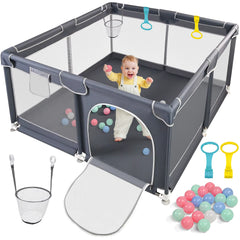 Baby Playpen 128×128×68 Cm with Anti-Collision Foam, Baby Fence with Breathable Mesh Indoor Outdoor Play Yard for Babies and Tod