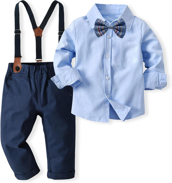 Boys Clothes Set Toddler Kids Gentlemen Suit Long Sleeve Bow Tie Shirts Suspenders Pants Outfits