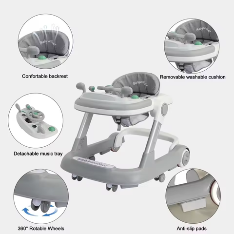 2 in 1 Baby Walker with Feeding & Music Tray
