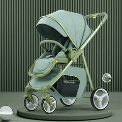 2-in-1 Portable Baby Pram Stroller Pushchair with High Landscape Basket