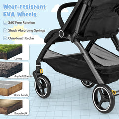 Lightweight Foldable Baby Stroller with Adjustable Backrest and Canopy