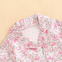 Baby Girls' Pyjama Sets Girls Summer 2PCS Pajama Sets Short Sleeve Button down Shirt Floral Print + Elastic Waist Shorts Sleepwear Girls Loungewear