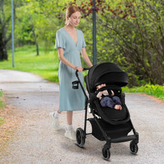 2-in-1 High Landscape Baby Stroller with Reversible Seat and Adjustable Canopy