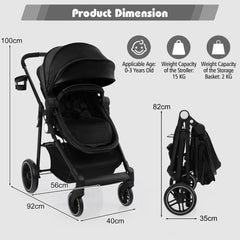 2-in-1 High Landscape Baby Stroller with Reversible Seat and Adjustable Canopy