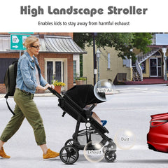 2-in-1 High Landscape Baby Stroller with Reversible Seat and Adjustable Canopy