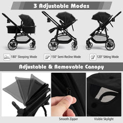 2-in-1 High Landscape Baby Stroller with Reversible Seat and Adjustable Canopy