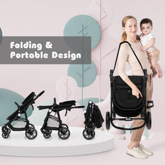2-in-1 High Landscape Baby Stroller with Reversible Seat and Adjustable Canopy