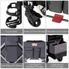Push Pull Stroller Wagon with Adjustable Handle Bar